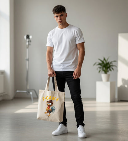 Funny F-CAW-F Rooster Graphic Canvas Tote Bag - Humor & Street Style