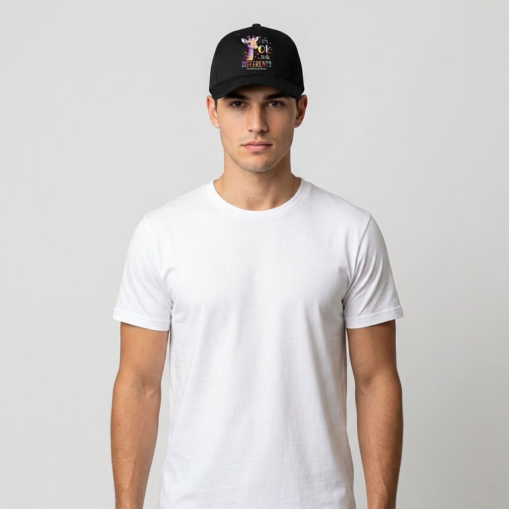 Autism Awareness It's OK To Be Different Colorful Giraffe Baseball Cap (Black)