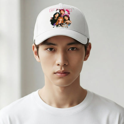 BLACKPINK K-Pop Girl Group Graphic Baseball Cap - Kpop Band Merch Cap (White)