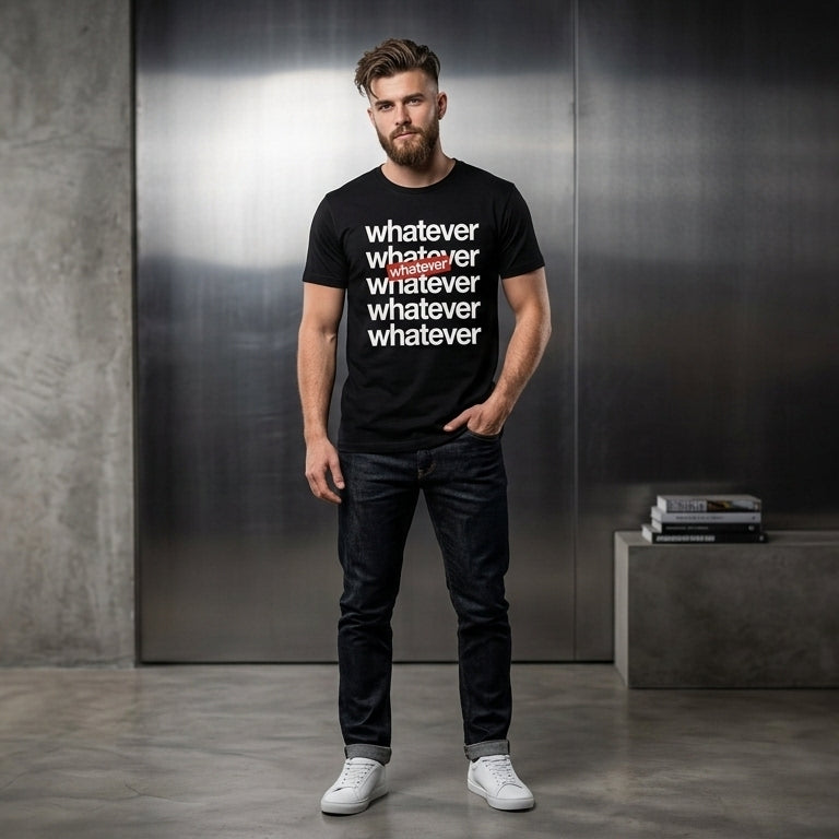 Minimalist Whatever Stacked Lettering Graphic T-Shirt - Premium Cotton Streetwear Tee in Red, Black, Blue & White (XS to 4XL)