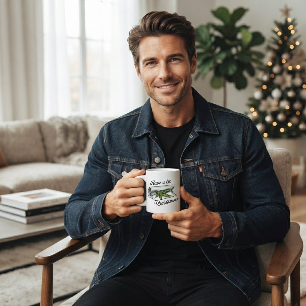 Funny Weed Christmas Coffee Mug - "Have A Lit Christmas" Cannabis Leaf White Ceramic Tea Cup - Holiday Stoner Gift
