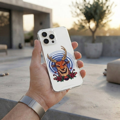 Majestic Deer Antlers Graphic Clear Case Floral Vintage Wildlife Protective Phone Cover for iPhone