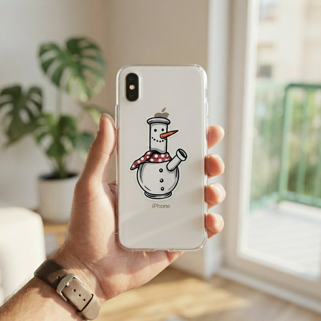 Funny Snowman Bong Graphic Clear Case Festive Holiday Protective Phone Cover for iPhone