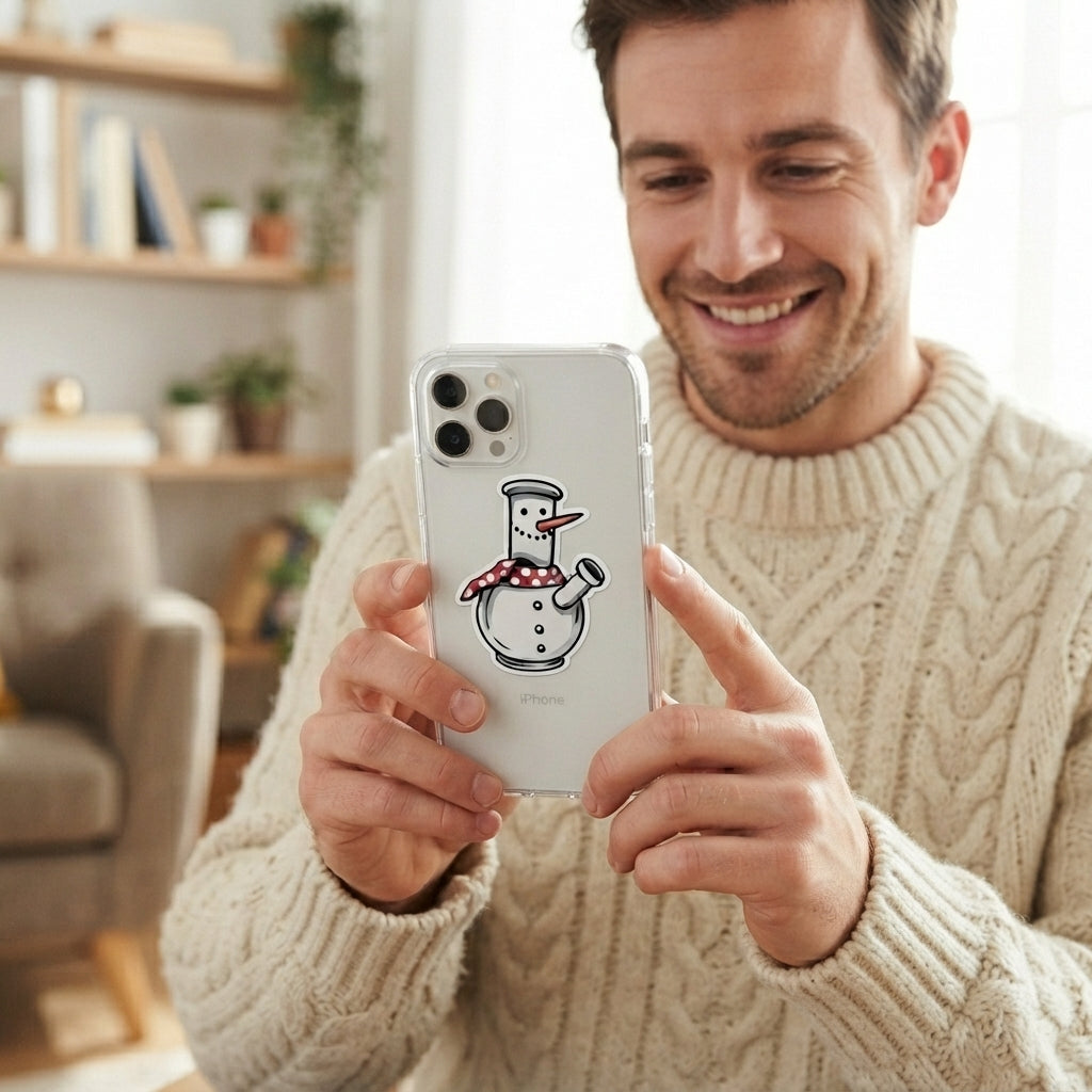 Funny Snowman Bong Graphic Clear Case Festive Holiday Protective Phone Cover for iPhone