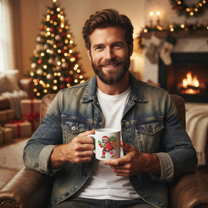 Funny Weed Santa Christmas Coffee Mug - Santa Claus Carrying Cannabis Bag White Ceramic Tea Cup - Holiday Stoner Gift