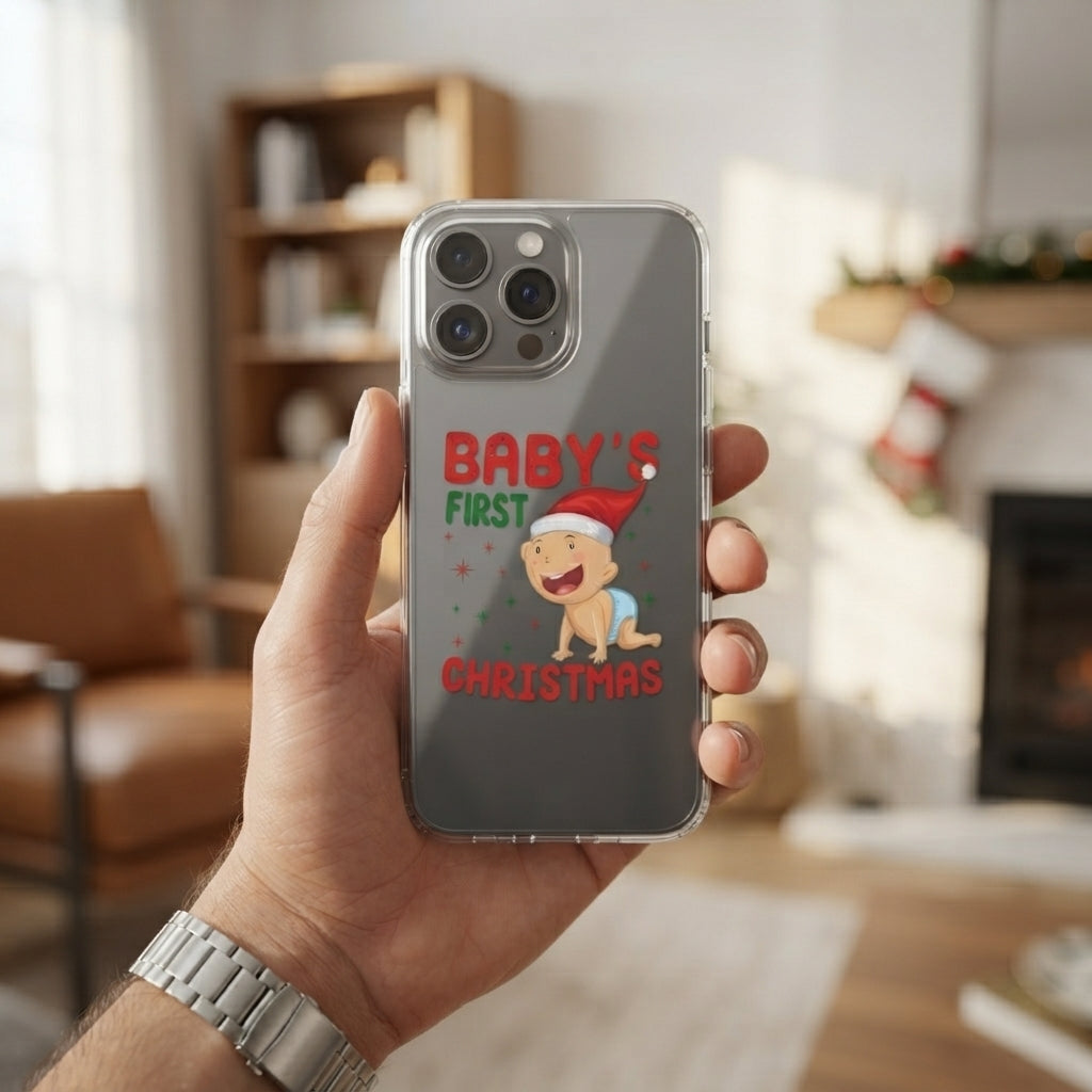 Baby's First Christmas Cute Graphic Clear Case Cute Holiday Santa Hat Protective Phone Cover for iPhone