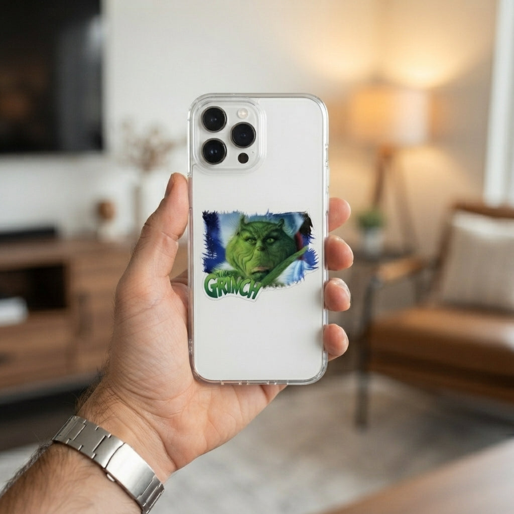 The Grinch Christmas Graphic Clear Case Funny Green Movie Character Protective Phone Cover for iPhone