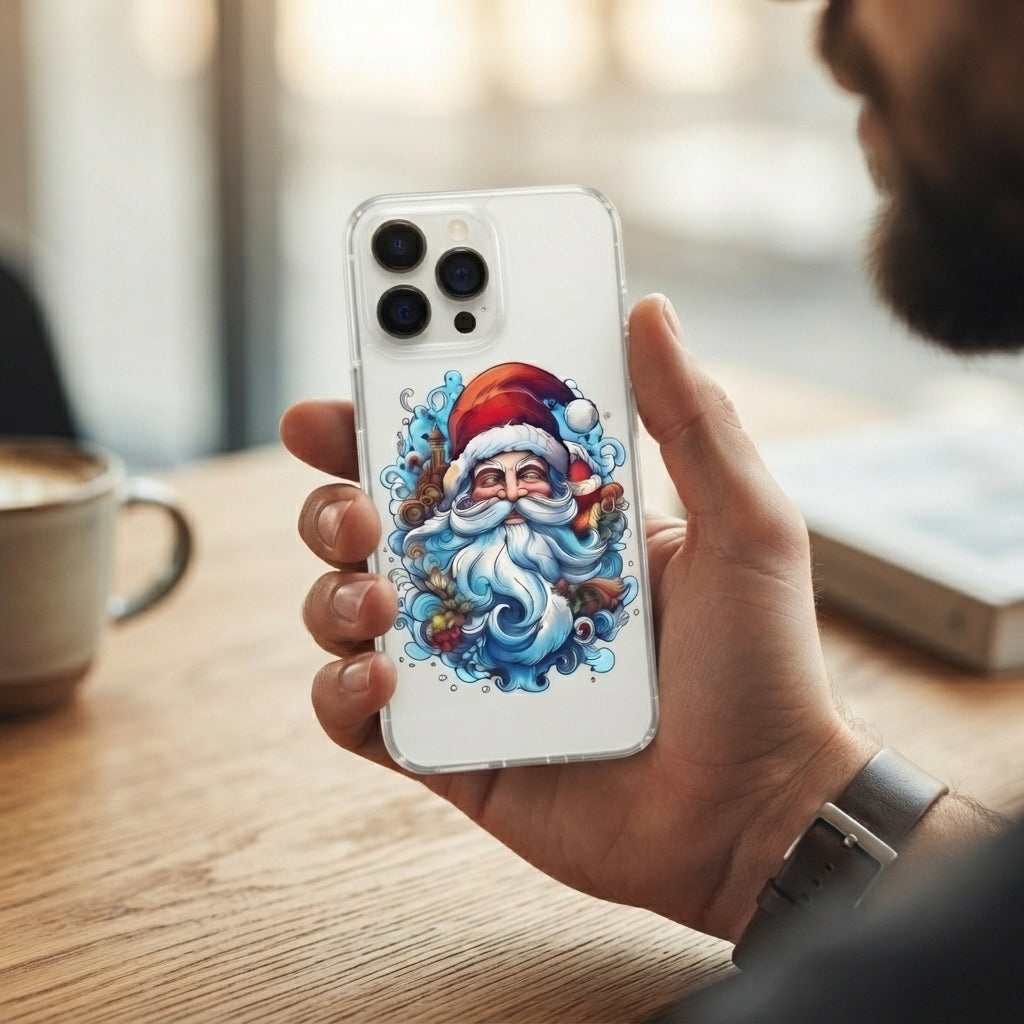 Psychic Trippy Psychedelic Santa Claus Clear Case for iPhone | Trippy Xmas Portrait Cover