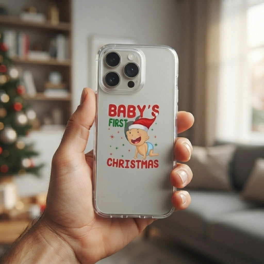 Baby's First Christmas Cute Graphic Clear Case Cute Holiday Santa Hat Protective Phone Cover for iPhone