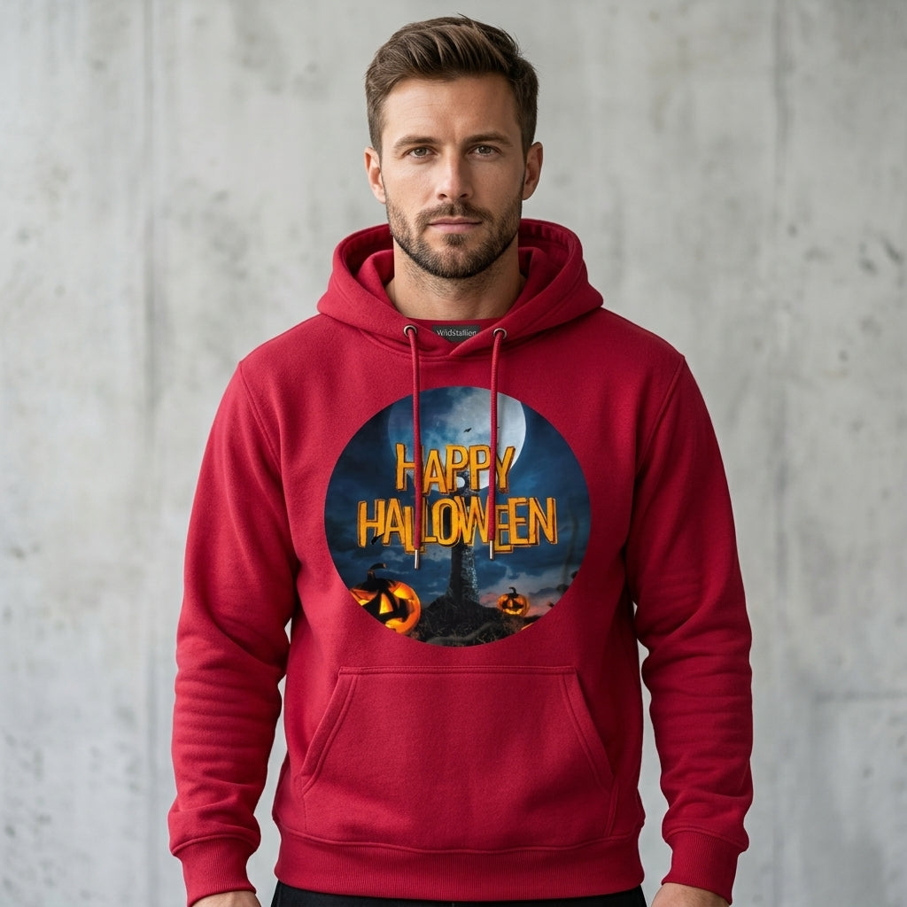 Happy Halloween Full Moon Graveyard Pumpkin Graphic Pullover Hoodie