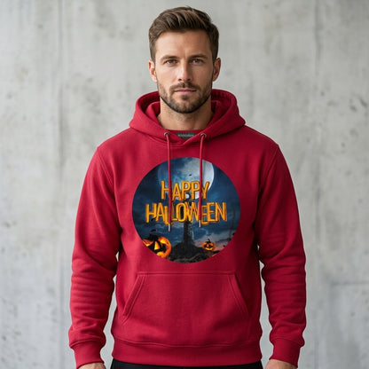 Happy Halloween Full Moon Graveyard Pumpkin Graphic Pullover Hoodie