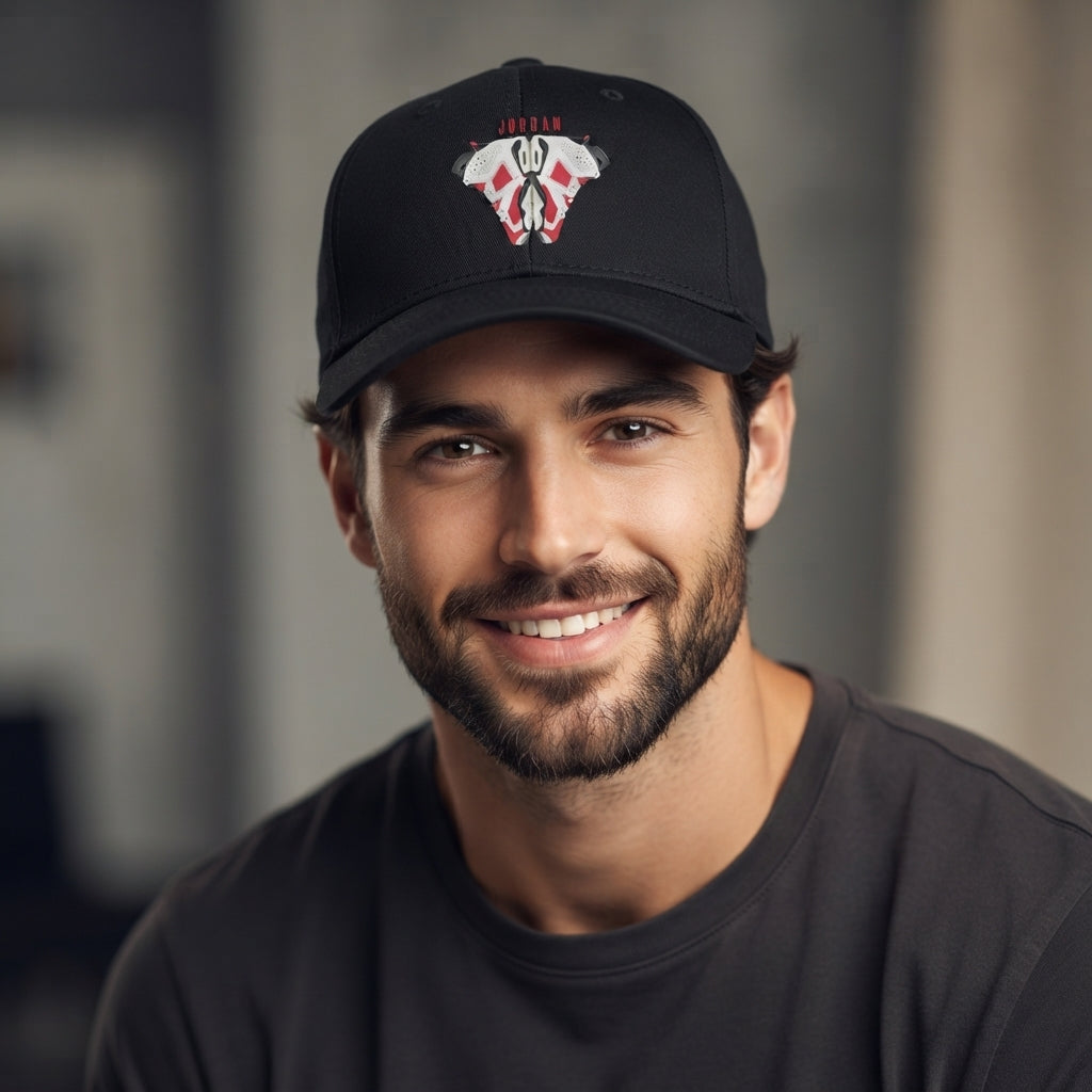 Retro Sneaker Art Graphic Baseball Cap - Adjustable Sneakerhead Cap (Black & White)