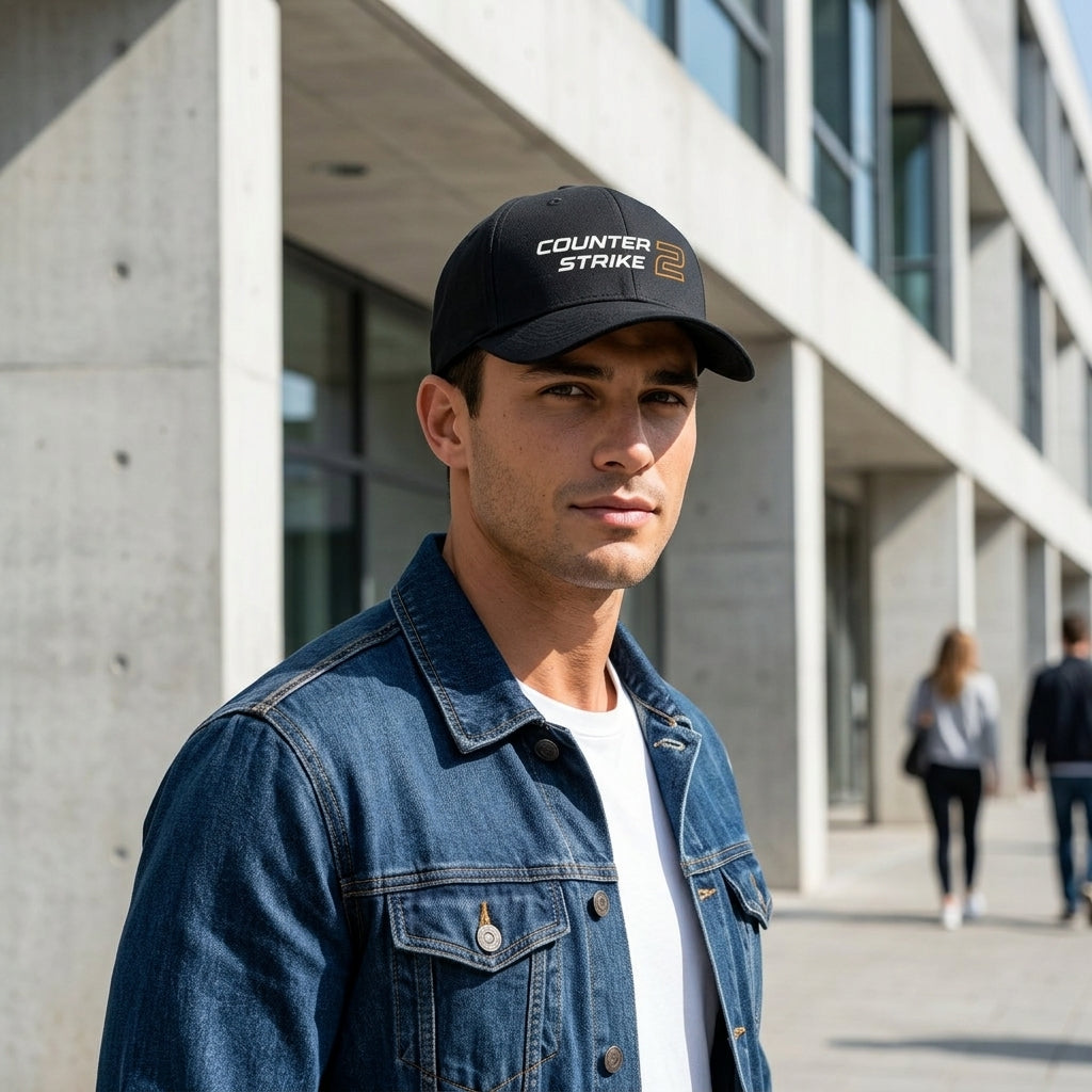 Counter-Strike 2 CS2 Logo Graphic Baseball Cap - Tactical Gaming Cap (White & Black)