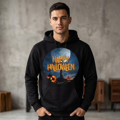 Happy Halloween Full Moon Graveyard Pumpkin Graphic Pullover Hoodie