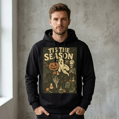 Tis The Season Spooky Collage Ghost Skeleton Pumpkin Graphic Pullover Hoodie