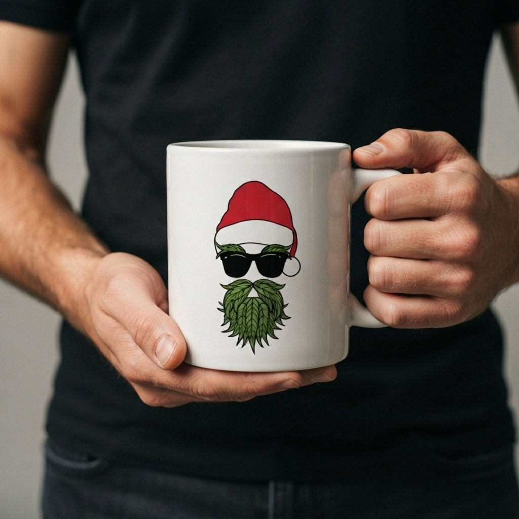 Cool Santa Sunglasses Leaf Beard Christmas Coffee Mug 11oz - White Ceramic Tea Cup