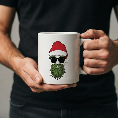Cool Santa Sunglasses Leaf Beard Christmas Coffee Mug 11oz - White Ceramic Tea Cup