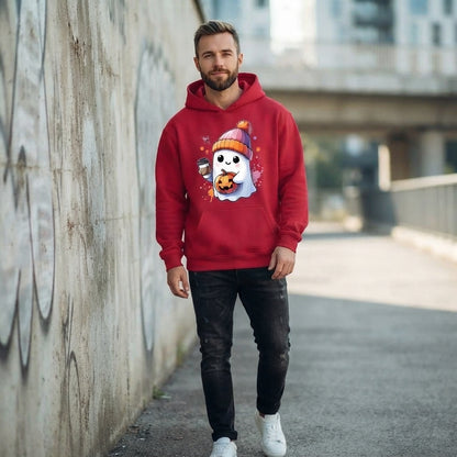 Cute Ghost Beanie Iced Coffee Pumpkin Fall Halloween Graphic Pullover Hoodie