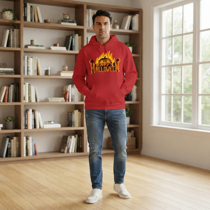 Happy Halloween Flaming Pumpkin Jack-O'-Lantern Graphic Pullover Hoodie