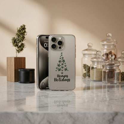 Hempy Holidays Christmas Tree Graphic Clear Case Funny Weed Leaf Protective Phone Cover for iPhone
