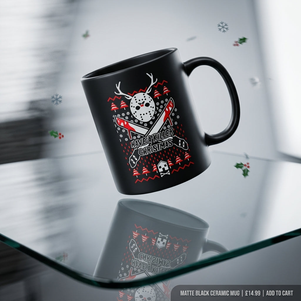 Funny "Have A Killer Christmas" Ugly Sweater Coffee Mug 11oz - Black Ceramic Tea Cup