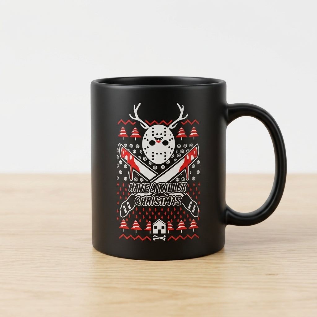 Funny "Have A Killer Christmas" Ugly Sweater Coffee Mug 11oz - Black Ceramic Tea Cup