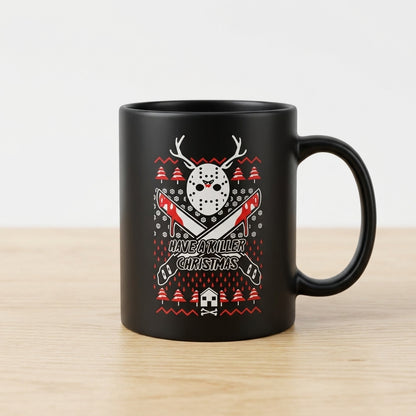 Funny "Have A Killer Christmas" Ugly Sweater Coffee Mug 11oz - Black Ceramic Tea Cup