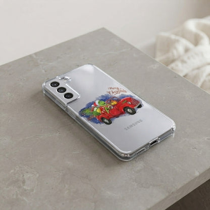 Grinch Driving Red Vintage Truck Christmas Clear Case for Samsung Galaxy | Festive Holiday Phone Cover