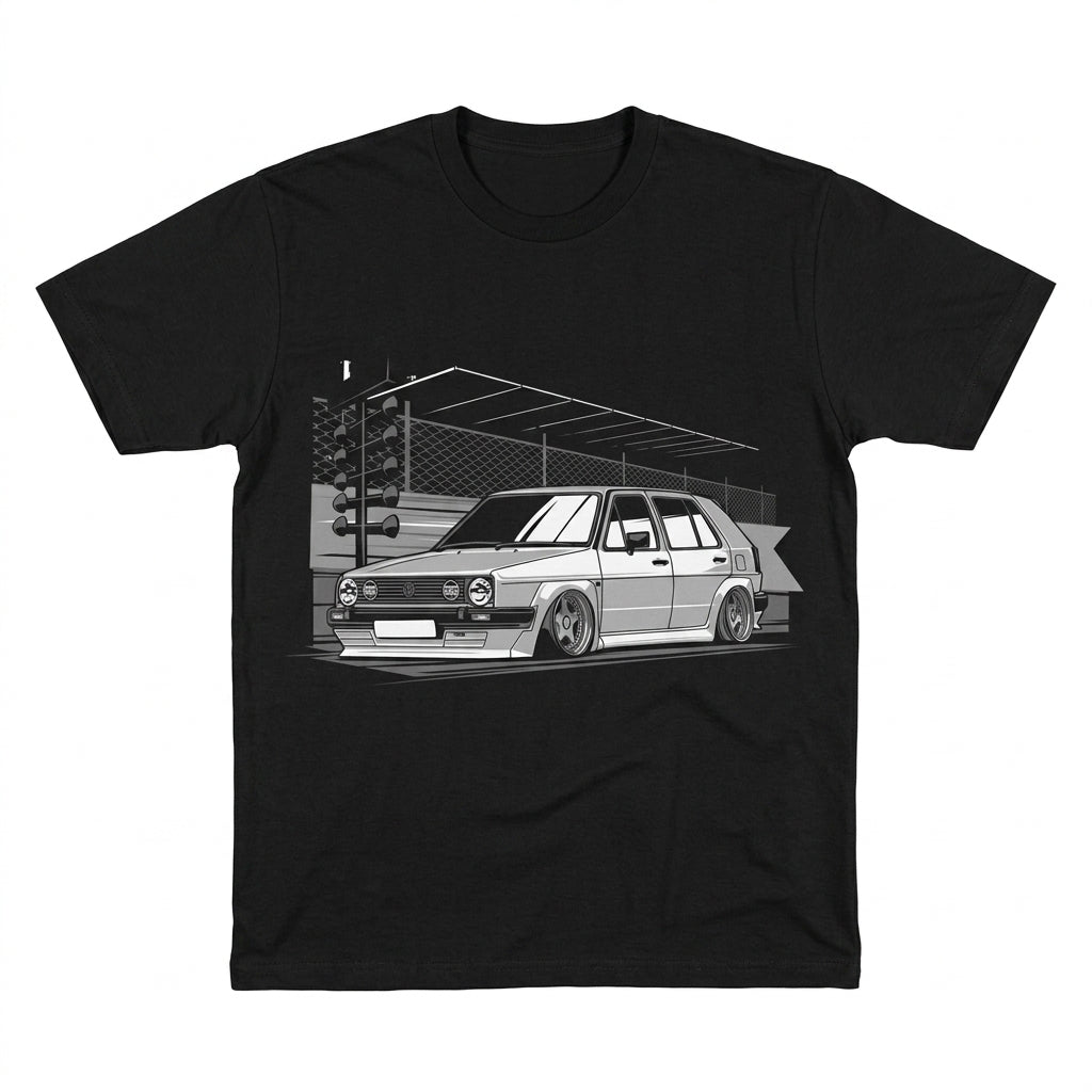 Volkswagen Golf Mk2 Stance Culture Drag Strip Monochrome T-Shirt