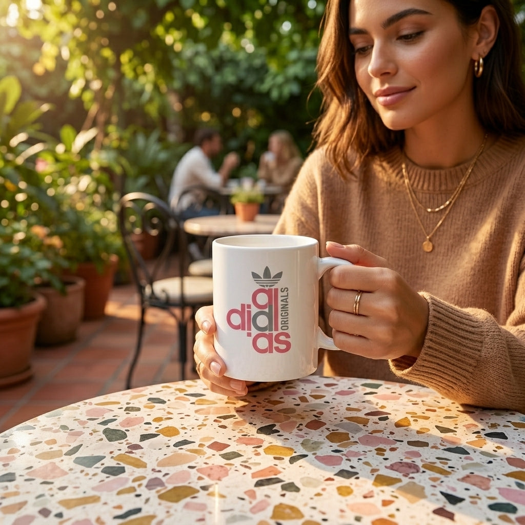 Adidas Inspired Stacked Originals Pink & Grey Typography White Ceramic Cup - Trendy Parody Coffee Cup (11oz)