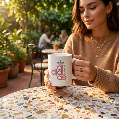 Adidas Inspired Stacked Originals Pink & Grey Typography White Ceramic Cup - Trendy Parody Coffee Cup (11oz)
