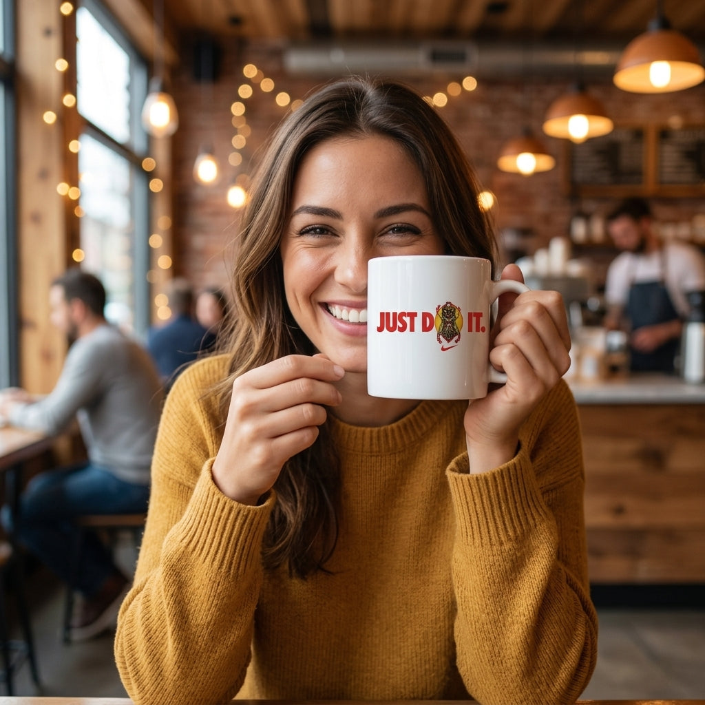Just Do It Insect Beetle Parody Graphic White Ceramic Mug - Fun Streetwear Inspired Coffee Cup (11oz)