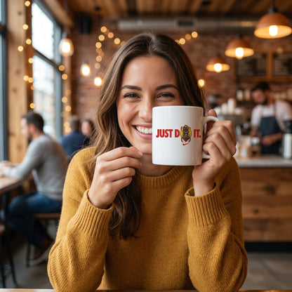 Just Do It Insect Beetle Parody Graphic White Ceramic Mug - Fun Streetwear Inspired Coffee Cup (11oz)