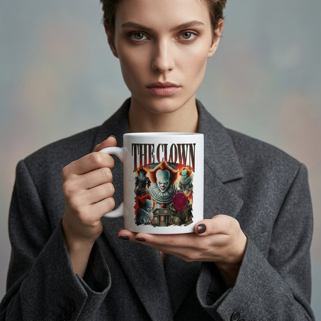 Pennywise The Clown Vintage Horror Movie Collage White Ceramic Mug - Spooky Halloween IT Chapter Coffee Cup (11oz)