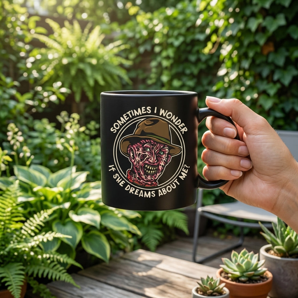 Freddy Krueger Nightmare on Elm Street Graphic Black Ceramic Mug - Funny Horror Halloween Coffee Cup (11oz)