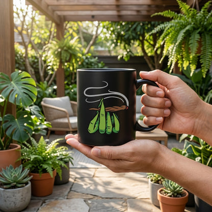 Alien Hands Holding Lit Smoking Joint Black Ceramic Mug - Funny Stoner Trippy Halloween Coffee Cup (11oz)