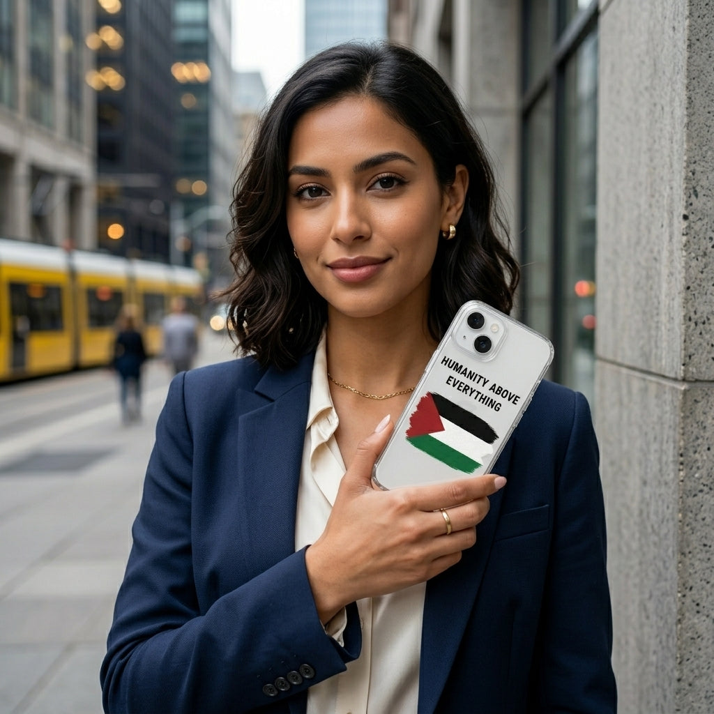 Palestine Flag "Humanity Above Everything" Clear Phone Case