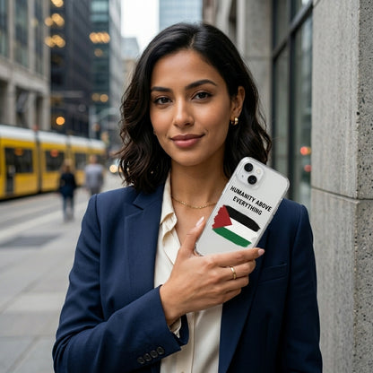 Palestine Flag "Humanity Above Everything" Clear Phone Case