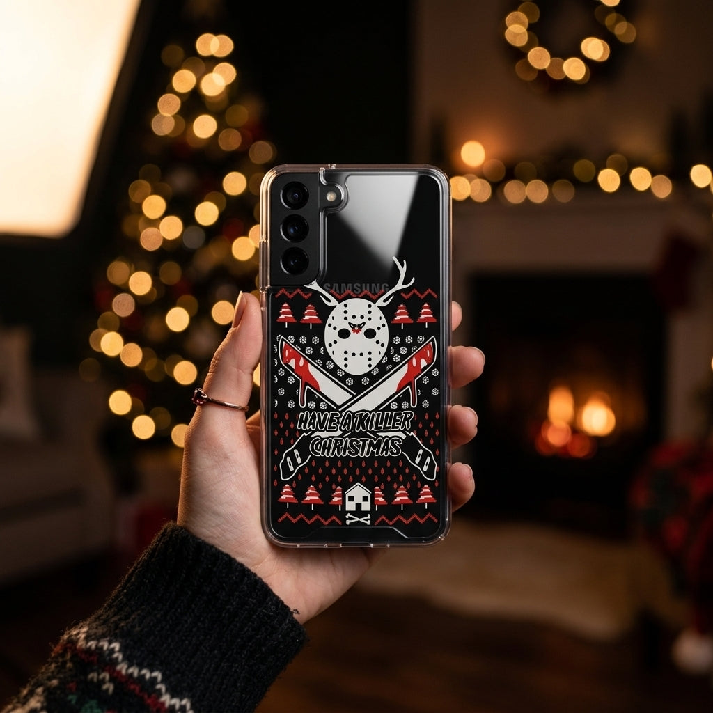 Have a Killer Christmas Horror Hockey Mask Clear Case for Samsung Galaxy | Festive Phone Cover