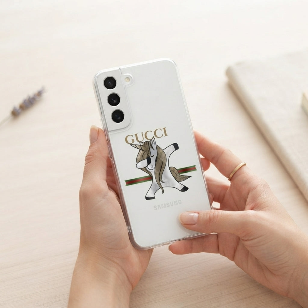 Dabbing Unicorn Designer Monogram Clear Case for Samsung Galaxy