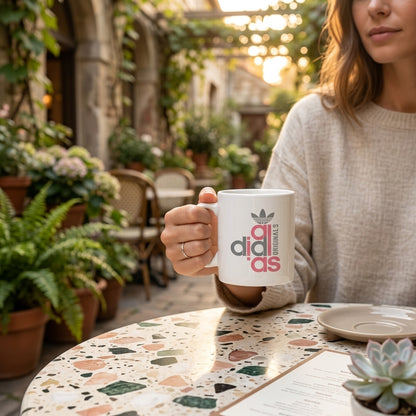 Adidas Inspired Stacked Originals Pink & Grey Typography White Ceramic Cup - Trendy Parody Coffee Cup (11oz)