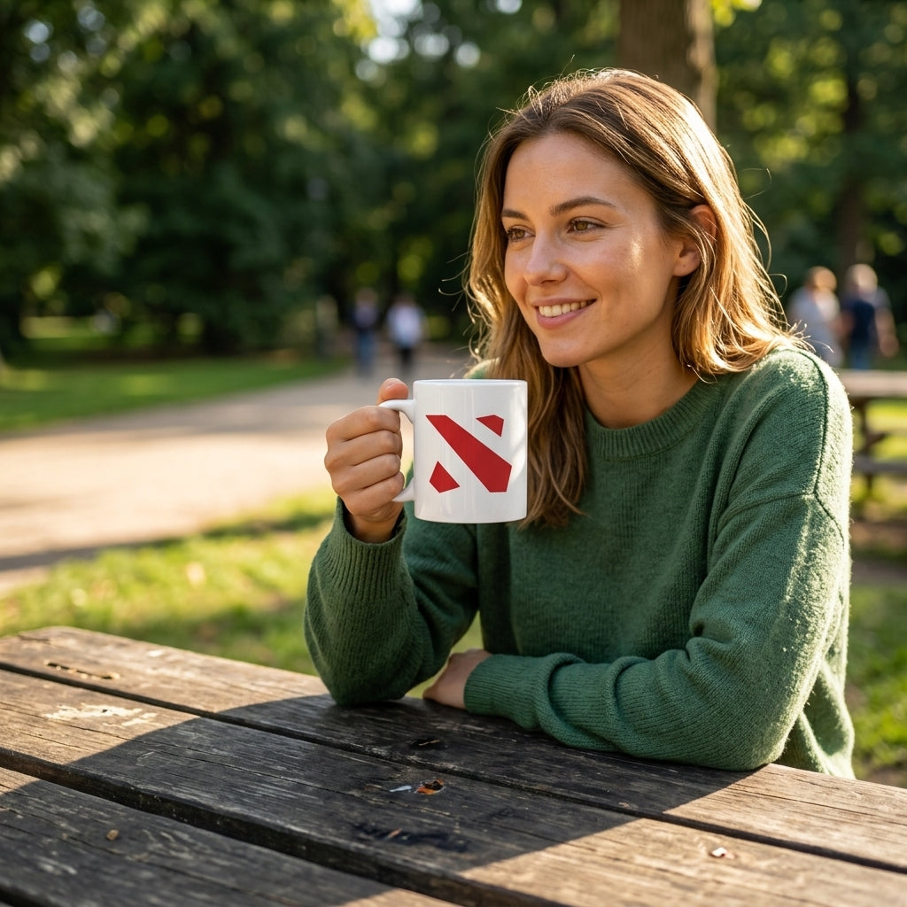 Minimalist Dota 2 Red Emblem Ceramic Coffee Mug 11oz Premium White Iconic Gaming Cup Gift for Gamers