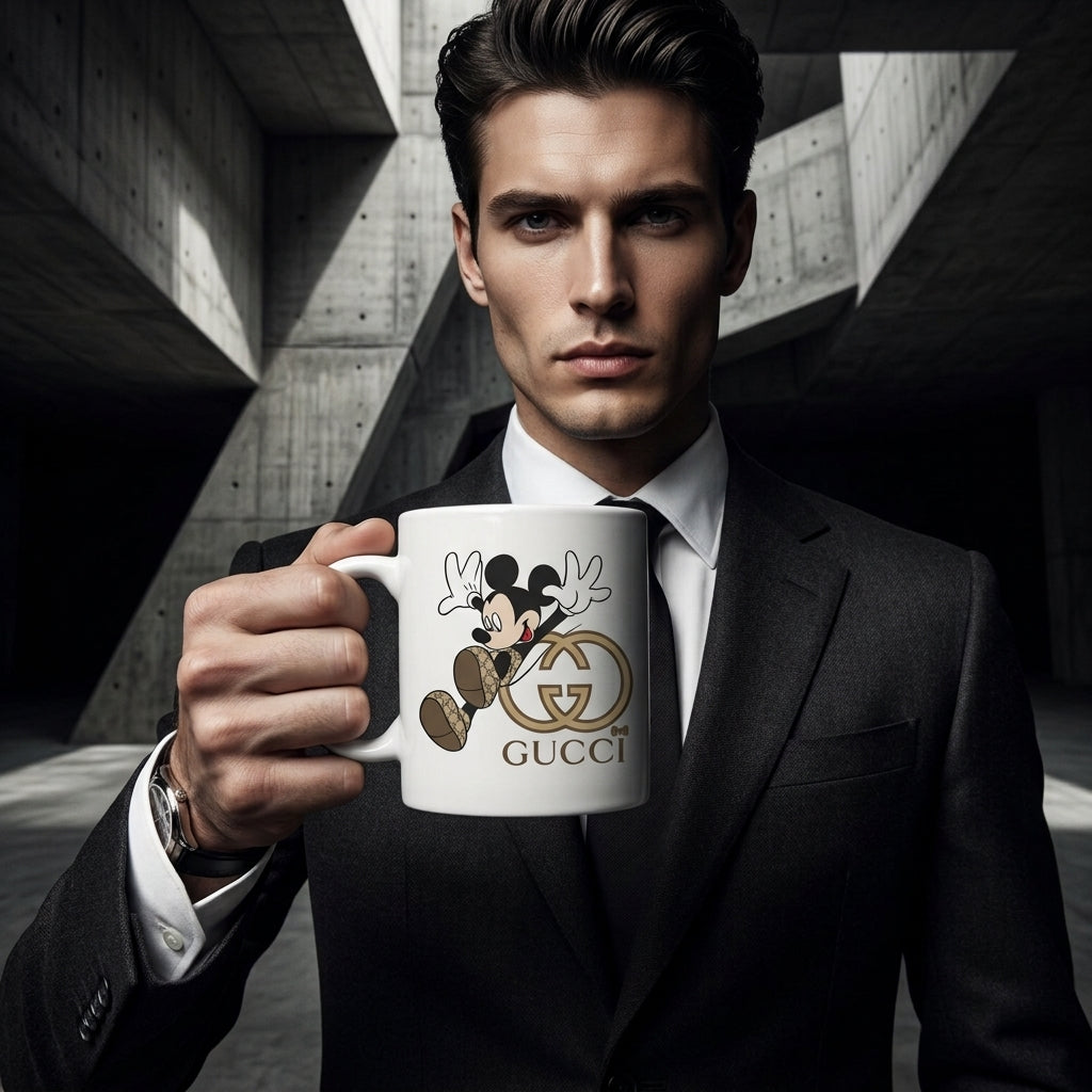 Playful Designer Mouse Graphic Ceramic Coffee Mug – Trendy Fashion Cartoon Art Tea Cup & Unique Desk Drinkware