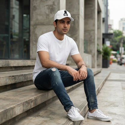 Imran Khan 804 Silhouette Graphic Baseball Cap - PTI Supporter Cap (White)