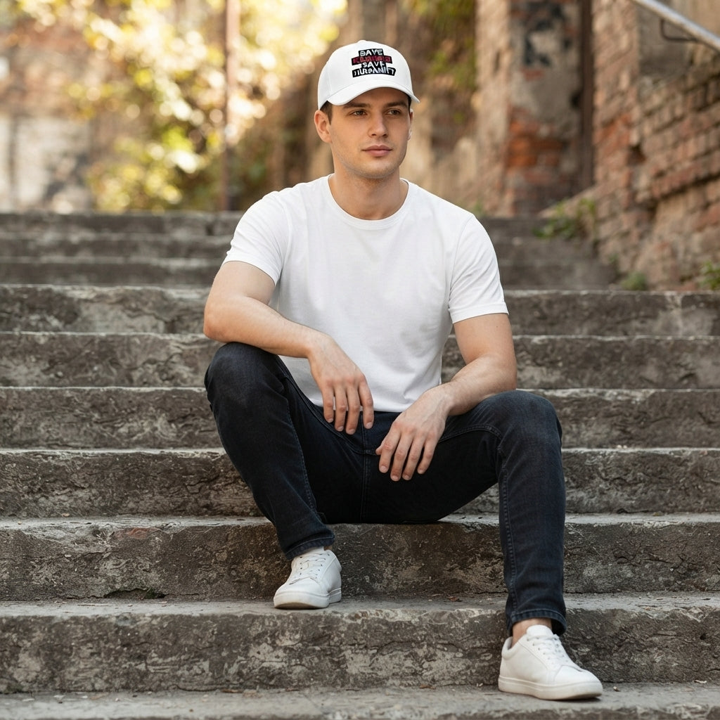 Save Kashmir Save Humanity Graphic Baseball Cap - Kashmir Solidarity Cap (White)