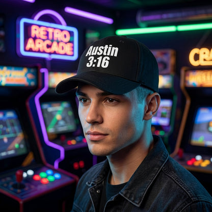 Austin 3:16 Pop Culture Graphic Baseball Cap - Retro Catchphrase Cap (White & Black)