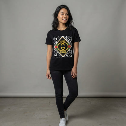 Diamond Interlocking GG Monogram Logo Graphic T-Shirt - Black & Blue Unisex Premium Cotton Fashion Parody Streetwear Tee (XS to 4XL)