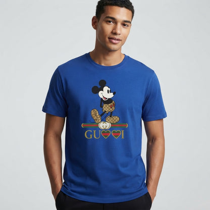 Classic Mickey Mouse in Monogram Shorts Graphic T-Shirt - White & Blue Unisex Premium Cotton Streetwear Tee (XS to 4XL)