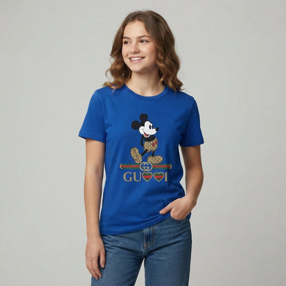Classic Mickey Mouse in Monogram Shorts Graphic T-Shirt - White & Blue Unisex Premium Cotton Streetwear Tee (XS to 4XL)