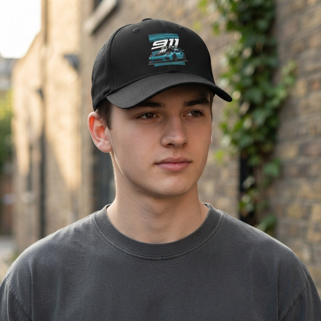 Porsche 911 GT3 RS Supercar Graphic Baseball Cap - Automotive Racing Cap (Black)